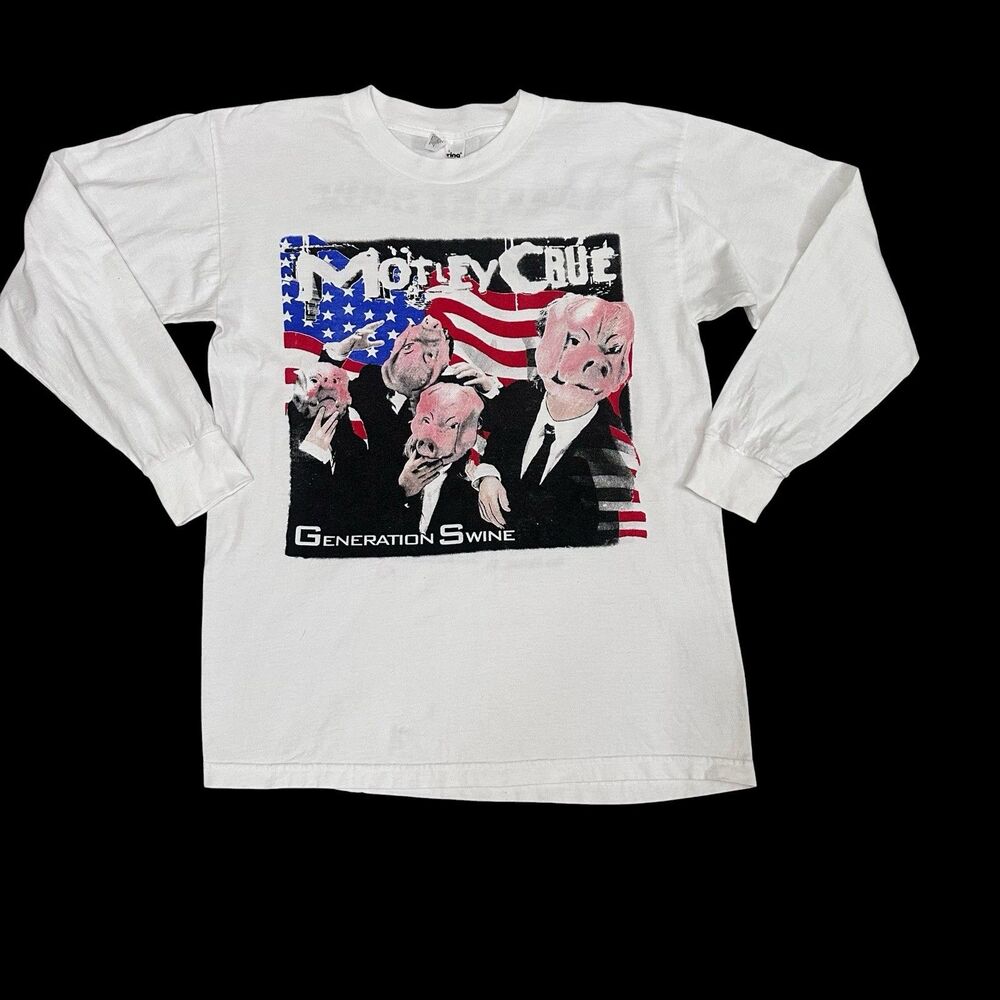 Motley Crue Generation Swine Long Sleeve Shirt Vintage 1997 Men’s L Pig White